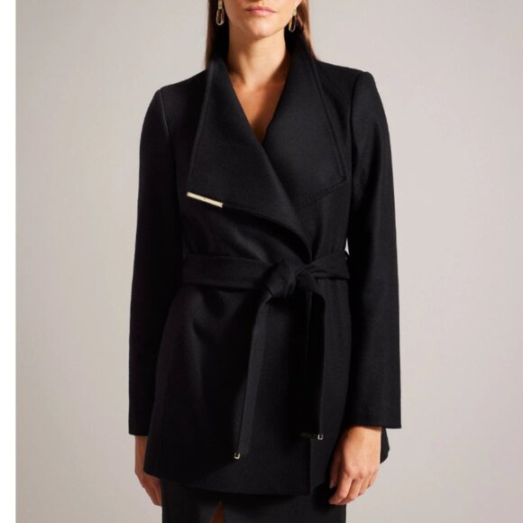 Ted Baker London Short Belted Wool Wrap Coat Size 3, EUC *missing belt - Picture 2 of 11